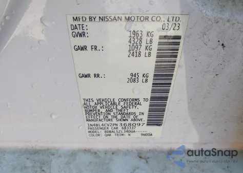 2023 Nissan Altima Sr Fwd z USA, uszkodzony, nr VIN 1N4BL4CV2PN368097